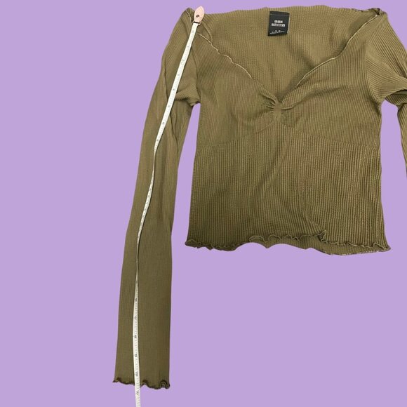 Urban Outfitters Olive Green Ribbed Long Sleeve Crop Top (Size M) - Picture 5 of 8
